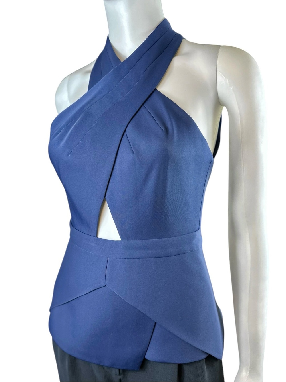 BCBGMaxazria Remmie Criss-Cross Halter Cutout Peplum Top - XS